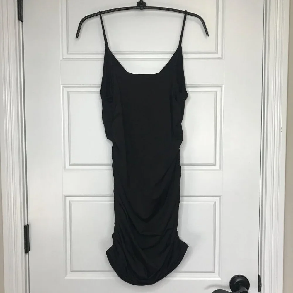 Unbranded Womens Cut Out Twist Knot Ruched Bodycon Mini Dress Size M Black Rayon
